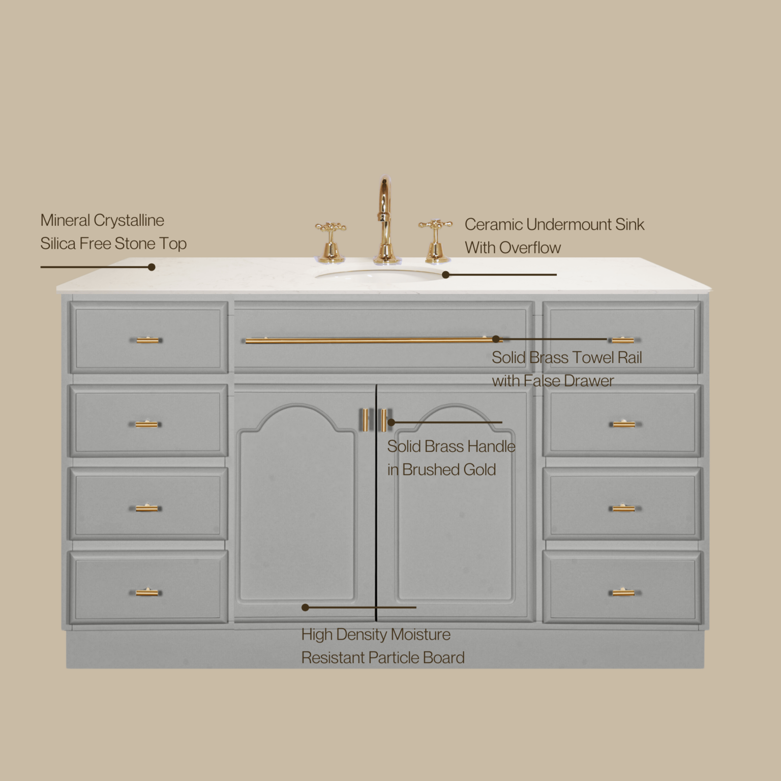Elise Vanity 1500 Single Bowl - Pearl Grey