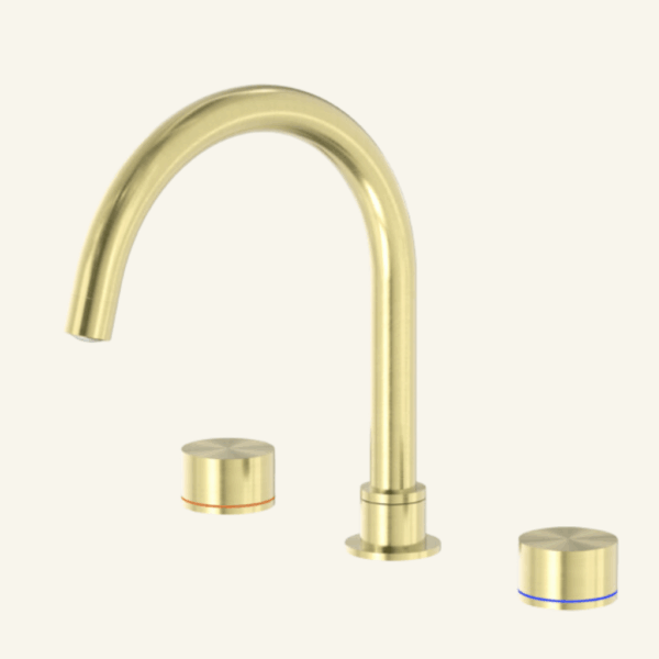 York Straight Basin Mixer With White Porcelain Lever - Aged Brass