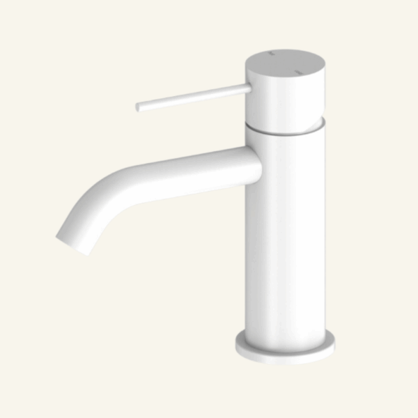 York Straight Basin Mixer With White Porcelain Lever - Aged Brass