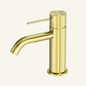 York Straight Basin Mixer With White Porcelain Lever - Aged Brass