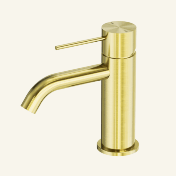 York Straight Basin Mixer With White Porcelain Lever - Aged Brass