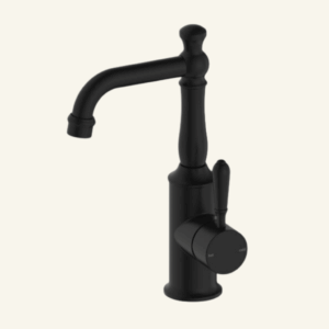 York Straight Basin Mixer With White Porcelain Lever - Aged Brass