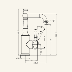 York Straight Basin Mixer With White Porcelain Lever - Aged Brass
