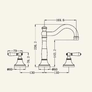 York Straight Basin Mixer With White Porcelain Lever - Aged Brass