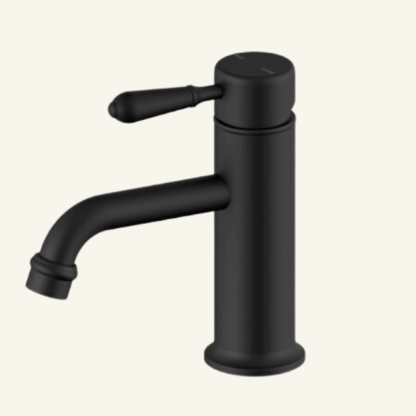 York Straight Basin Mixer With White Porcelain Lever - Aged Brass