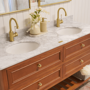 Audrey Vanity Freestanding 1500 Double Bowl - Brown Oak 