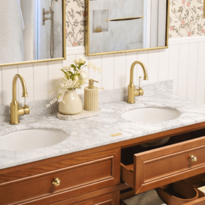 Audrey Vanity Freestanding 1500 Double Bowl - Brown Oak 