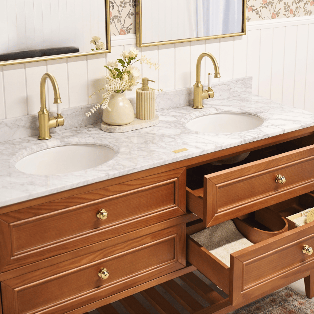 Audrey Vanity Freestanding 1500 Double Bowl - Brown Oak 