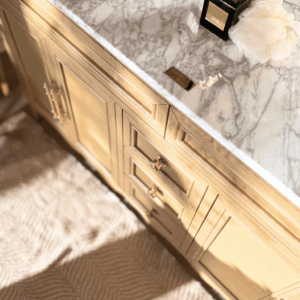 Belle Scalloped Vanity 1500 Double Bowl Freestanding – Honey Oak