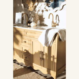 Belle Scalloped Vanity 1500 Double Bowl Freestanding – Honey Oak