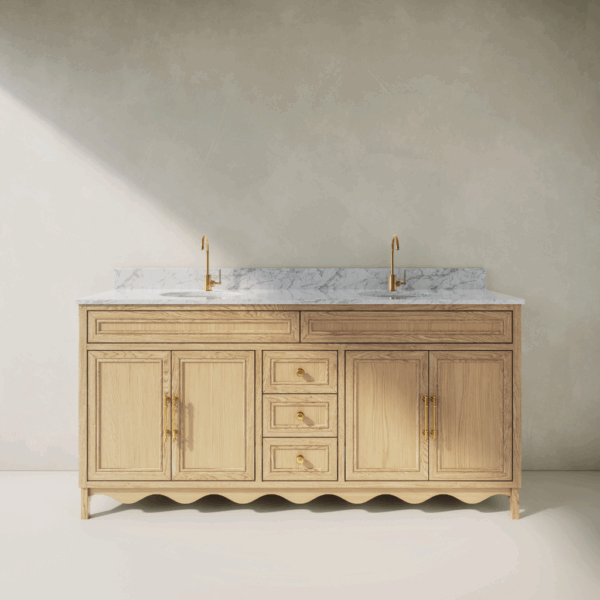 Belle Scalloped Vanity 1800 Double Bowl Freestanding – Honey Oak