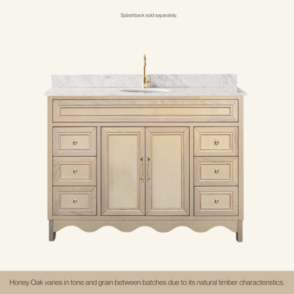 Belle Scalloped Vanity 1200 Freestanding – Honey Oak