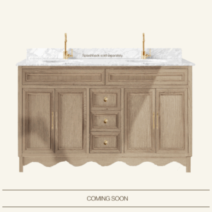Belle Scalloped Vanity 1500 Double Bowl Freestanding – Honey Oak