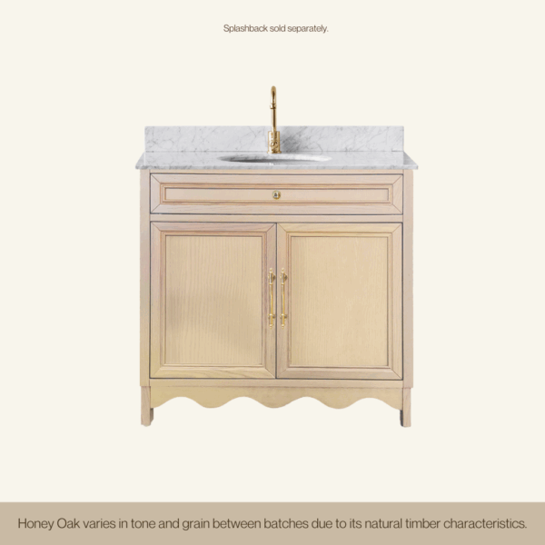 Belle Scalloped Vanity 900 Freestanding – Honey Oak